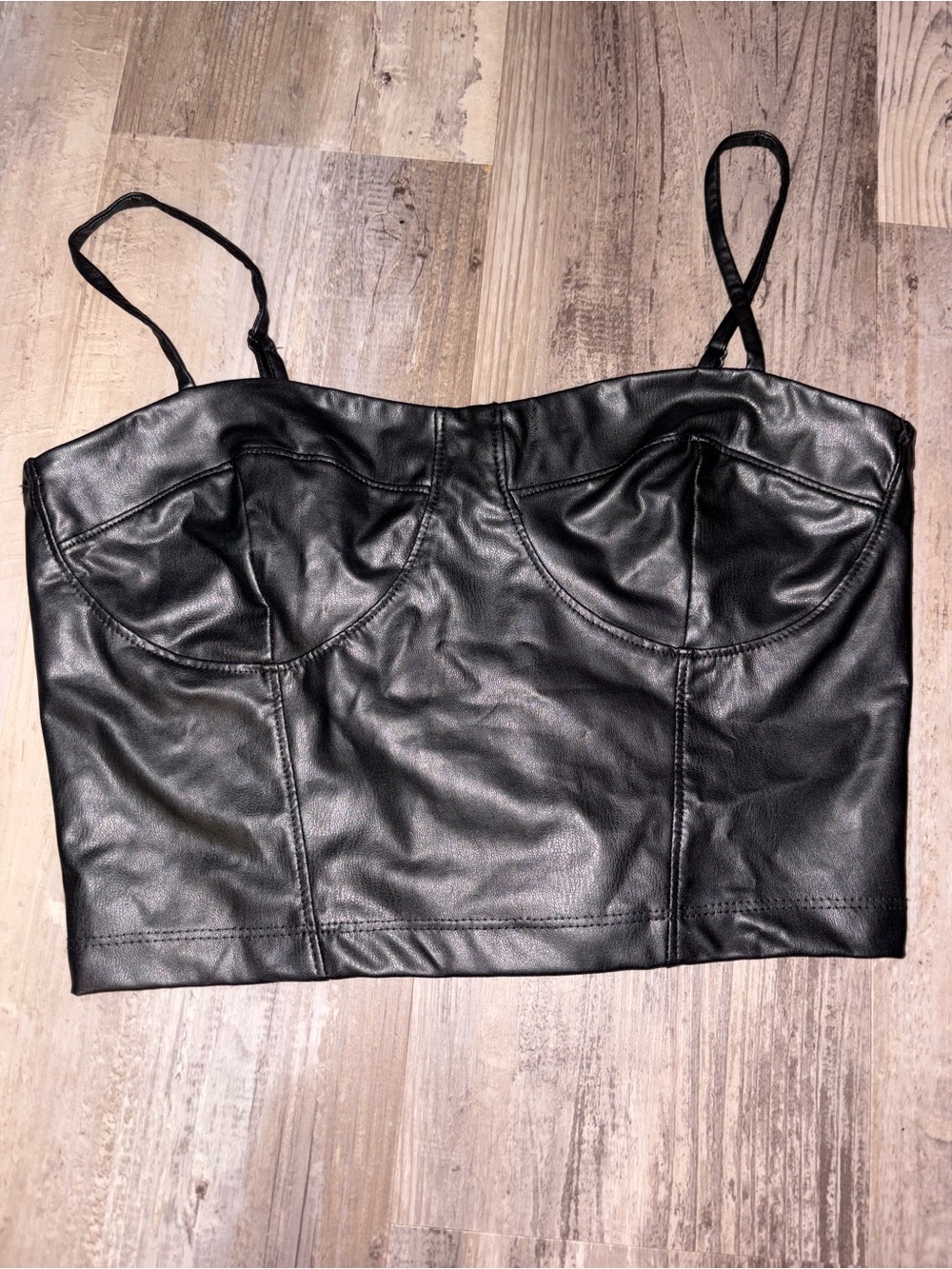 Ambiance Women’s Black Faux Leather Croptop with Adjustable Straps-Med